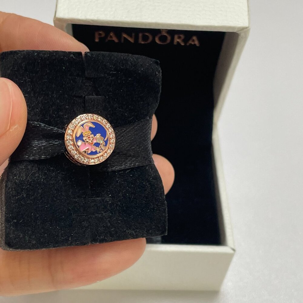 Pandora Disney Parks White Rabbit March Hare Bunny Easter Button Charm 2023